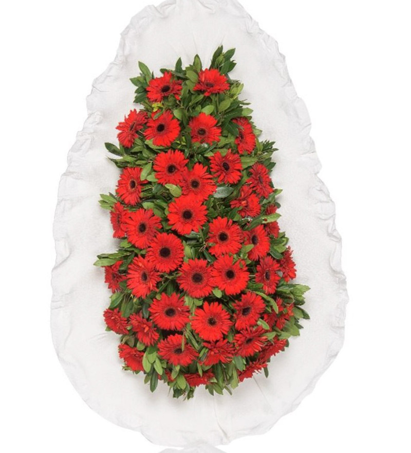 Tek Katlı Kırmızı Gerbera Çiçekleri Çelenk