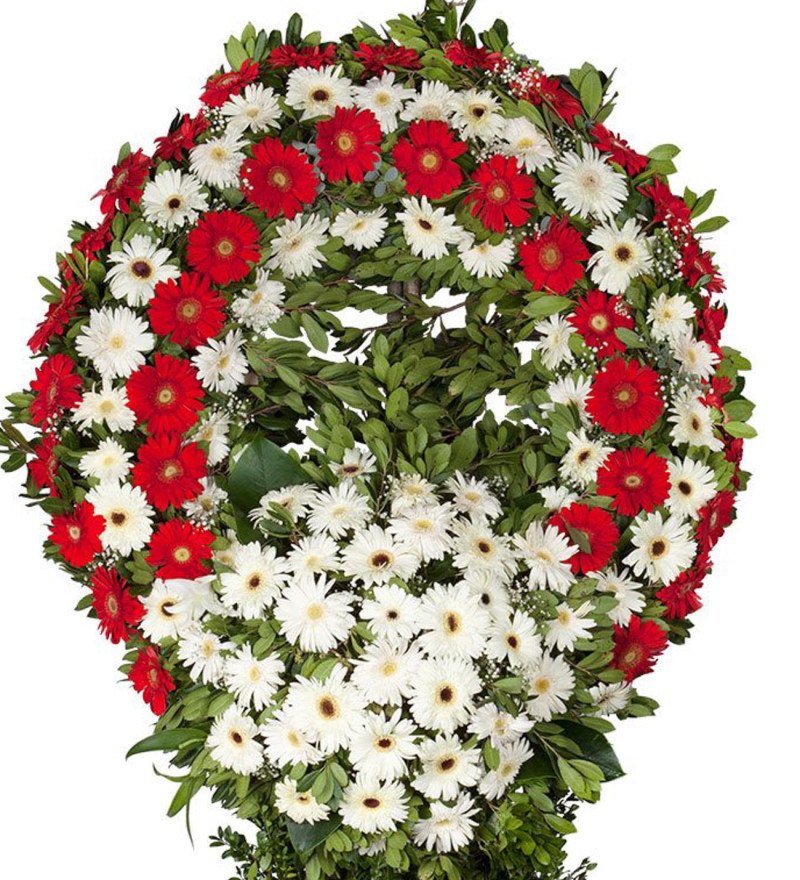 Kırmızı-Beyaz Gerberalar Ayaklı Cenaze Çelenk